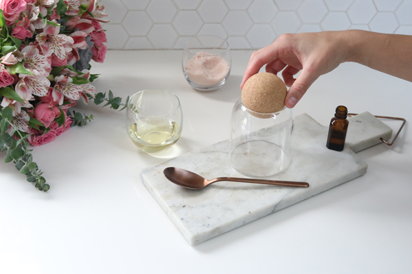 bouquet with tools to make a bath bomb