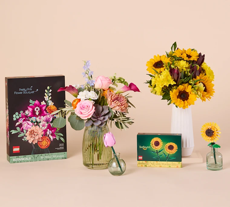LEGO Botanicals Sunflower Gift Set and Pretty Pink Gift Set
