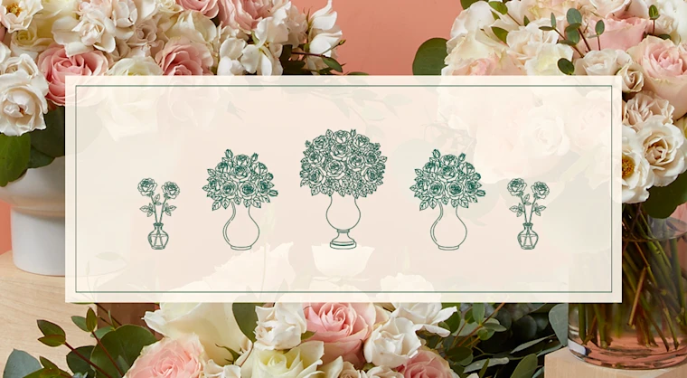 A background image of colorful flowers with the headline "The Tablescape" overlaid on top with an illustration of five different-sized bouquets.