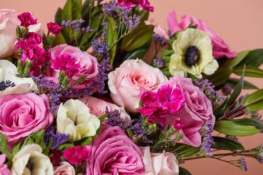 Close-up of a colorful mixed flower bouquet.