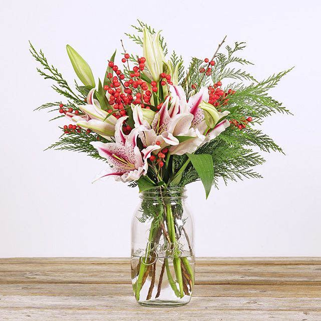 Candy Cane Lilies With Cedar Arrangement - The Bouqs Co.