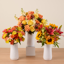 A trio of seasonal Fall bouquets in autumnal colors