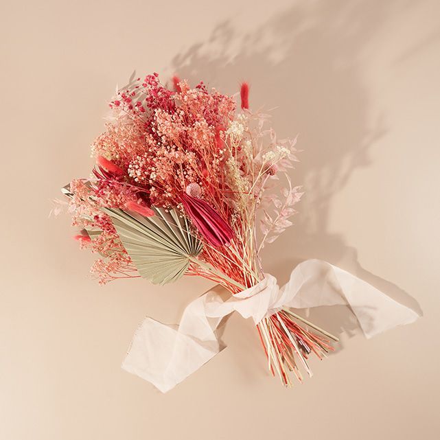 Hot Pink Loofah with Pink Craspedia, Ruscus, Bunny Tail, Gypsophalia