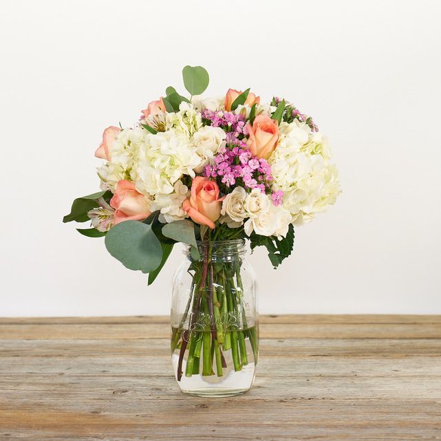 White Hydrangeas and Pink Rose Bouquet - The Bouqs Co.