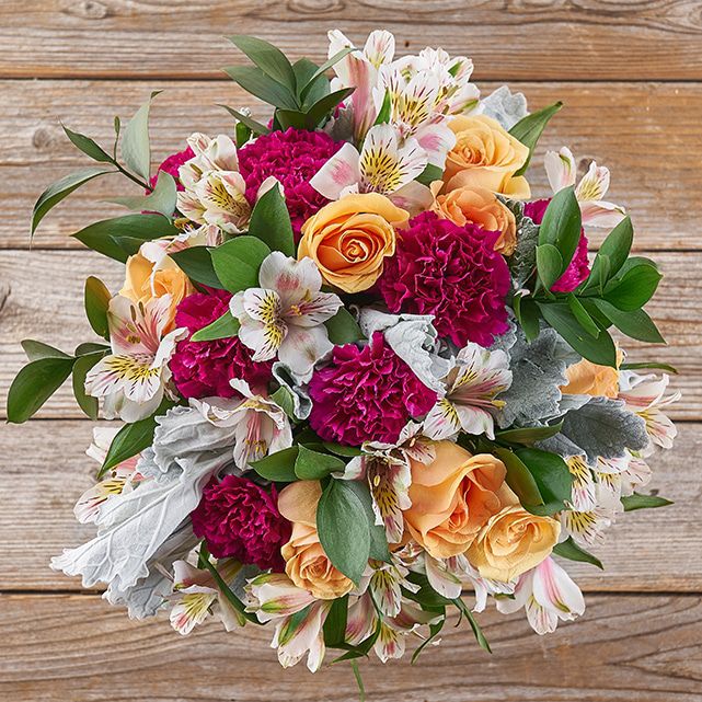 Magenta Carnation & Peach Rose Arrangement The Bouqs Co.