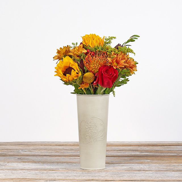 Orange Sunflower and Pincushion Protea Flower Arrangement