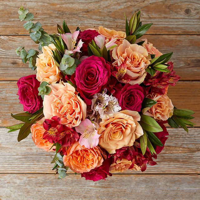 Roses Bouquet with Peach, Red, and Pink Roses The Bouqs Co.