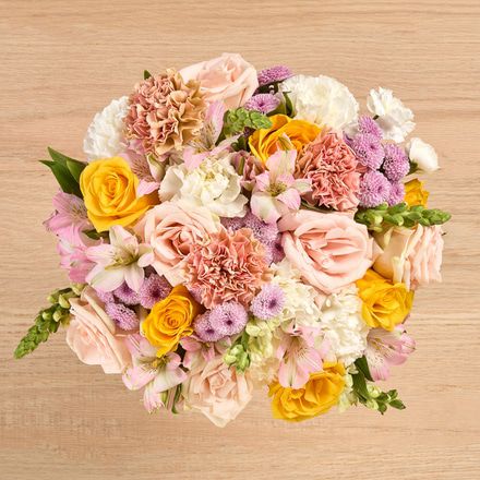 Peach and Yellow Rose Bouquet with Carnations, Alstromeria and Snapdragons