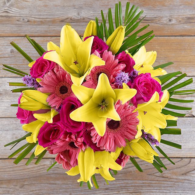 Bright Pink Roses, Daisies and Lilies The Bouqs Co.