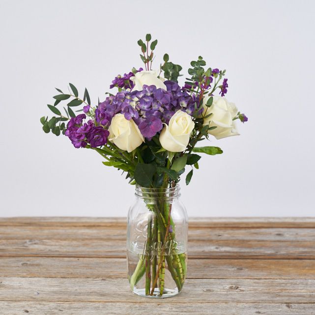 Purple Hydrangea and White Rose Bouquet - The Bouqs Co.