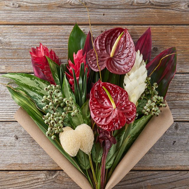 Red Anthurium, Loofah and Ginger Bouquet The Bouqs Co.