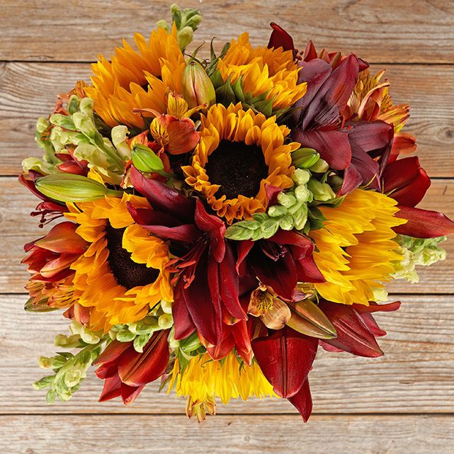 Sunflower and Red Lily Florist Arrangement The Bouqs Co.