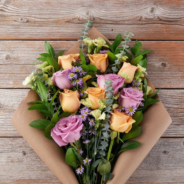 Purple and Orange Roses with Yellow Solomio The Bouqs Co.