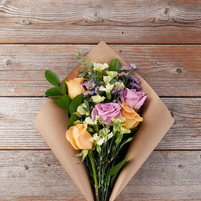 Purple and Orange Roses with Yellow Solomio The Bouqs Co.