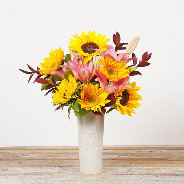 Sunflower Arrangement with Pink Asiatic Lilies The Bouqs Co.