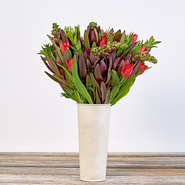 Red Tulips, Snapdragons and Leucadendron Bouquet The Bouqs Co.