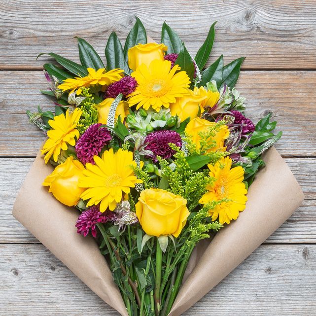 Yellow Daisies and Roses With Purple Accents The Bouqs Co.